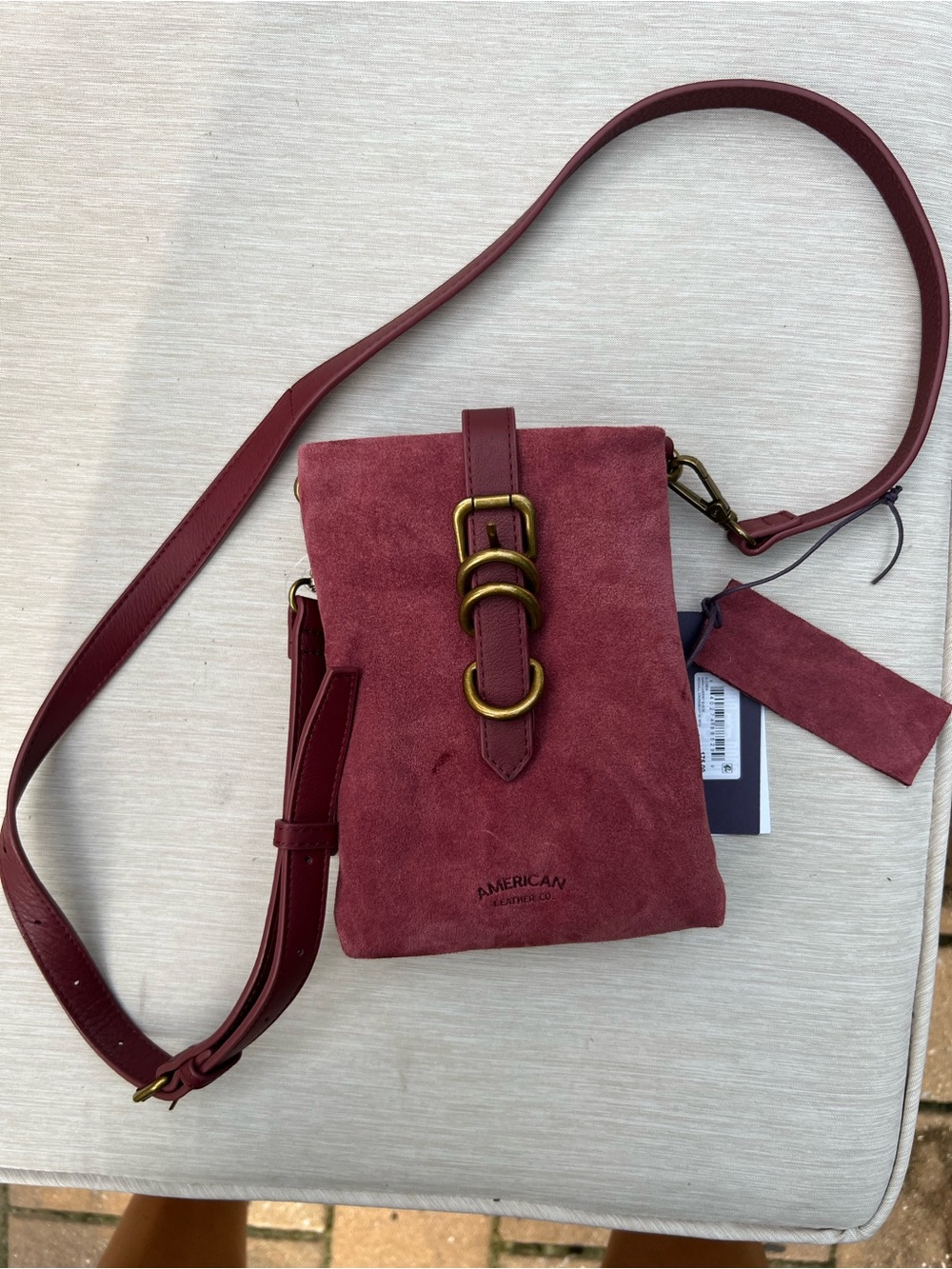 American leather company Suede Kendall Crossbody Bag in dark cherry red. BranNWT